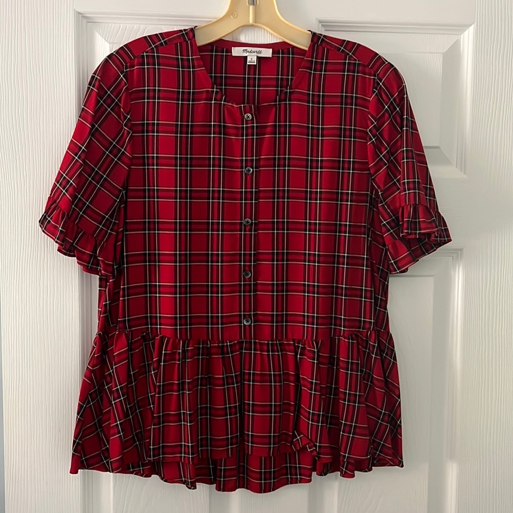 Madewell red plaid short sleeve button up size small